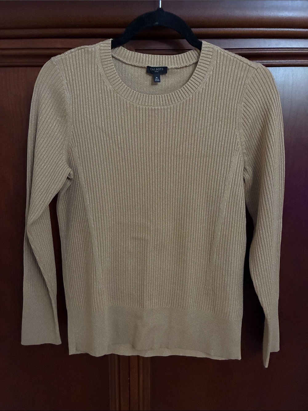 Talbots Ribbed Crewneck Sweater in Camel Tan gold flecks